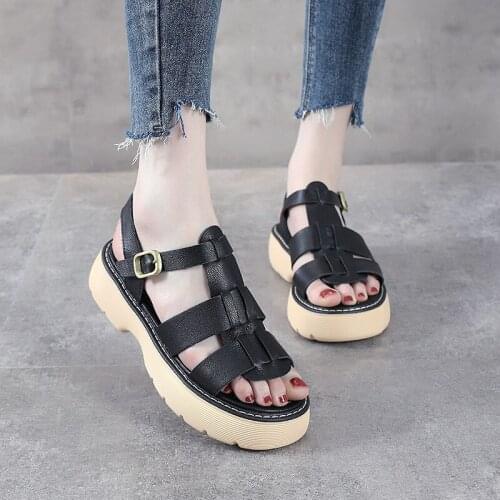 The First Layer of Cowhide Sandals Womens Summer 2021 New Womens Shoes Thick-soled Flat-bottomed Casual All-match Leather
