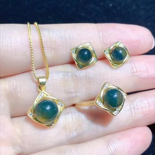 Pure natural Mexican blue amber earrings for women necklace anillos 925 sterling silver biżuteria damska jewelry set