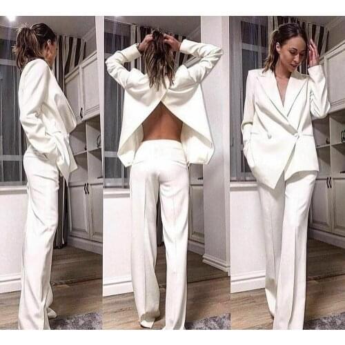 2021 White Women Suits Back Split Work Party Wear For Ladies Loose Fit Business Tuxedos Guest Wedding Prom Party Ogstuff