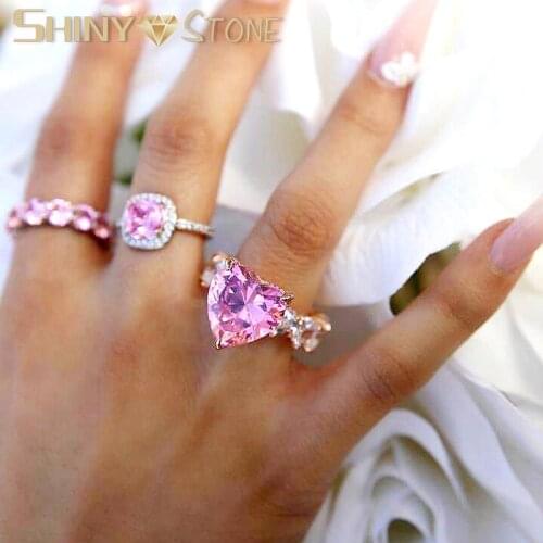 2021 New Silver Color Pink CZ Heart Ring Big Cut 5A Cz Engagement Wedding Band Heart Rings For Girlfriend Women Jewelry Hot Sale