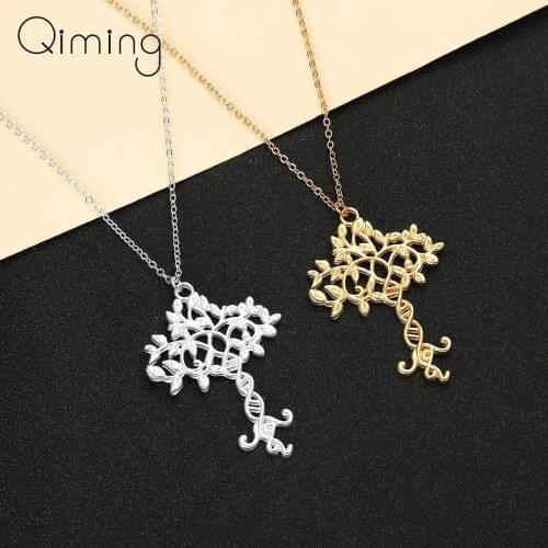 Peace Tree Of Life Pendant Necklace Women Silver Gold Science DNA Biology Molecule Fashion Necklace Chokers Mother Gift