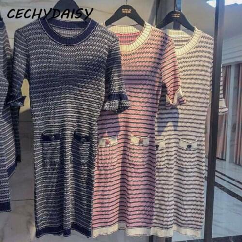 Dress women Zaful Striped 2021 Knitted Bodycon Plus Size Vintage Sexy Elegant Clothes Purple Sundress mujer vestidos robe femme