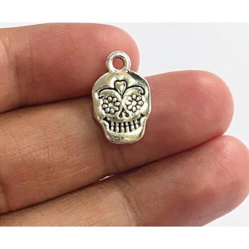 10pcs 17x11mm Flower Skull Charms Pendants Connectors Antique Silver Color Jewelry For DIY Making Handmade Necklace Accessories