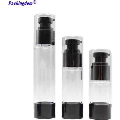10pcs Black Airless Pump Bottles Flat Head Empty Travel Bottle Plastic Cosmetic Container Tube Sample Packaging 15ml 30ml 50ml