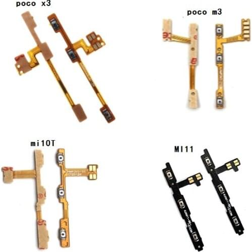 10PCS Power Switch On Off Volume Key Button Flex Cable For Xiaomi Poco X3 Global Mi 10T Mi 11 Replacement Parts