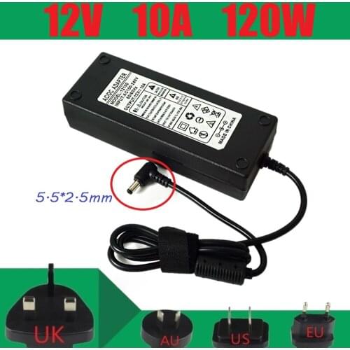 12V10A New AC 100V-240V Converter power Adapter DC 12V 10A Power Supply EU/US/UK Plug DC 5.5*2.5mm LED light power adapte