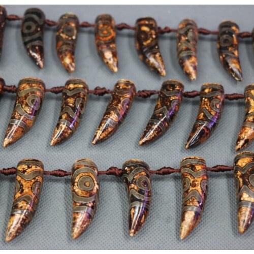 2strands/lot 30mm Brown Teeth Tibetan Mystical Stone Dzi Necklaces, Tibetan Charms Slab Gems Stone Matte Turtleback Coin Beads