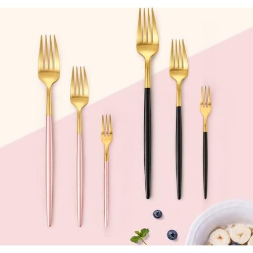 3pcs/set 304 Stainless Steel Fruit Fork Set Salad Steak Western Food Household Small Fork Stick Gold Fruit Plated Kitchen Set