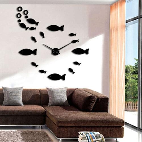 Sea Animal 3D Wall Clock Sticker Fish With Bubble DIY Clock Watch Large Big Wall Clocks Modern Design House Clock Decor