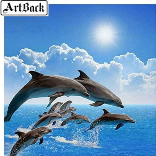 Embroidery 5d diy diamond painting dolphins full square rhinestones 3d diamond mosaic for home decor