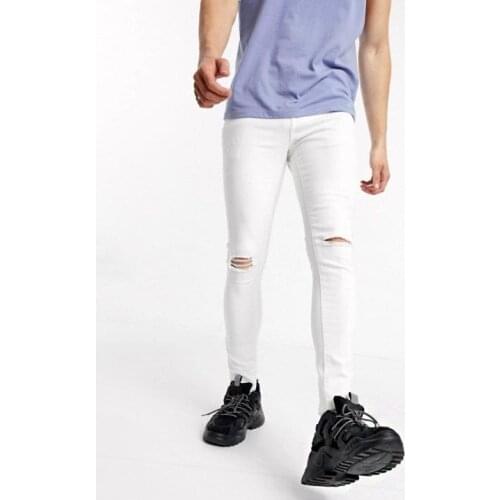 White Knee Cut Skinny Fit Street Style Jeans