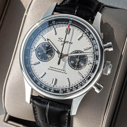 Sugess Chronograph Watch ST1901 Movement Seagull 1963 Panda 40mm Watch 38mm Band Sapphire Mechanical Wrist Watch For Men Pilot