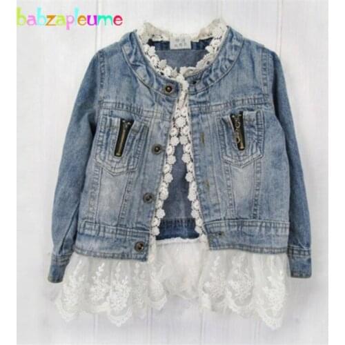 New Fashion Children Jackets Lace Denim Costume Kids Girls Clothes Long Sleeve Baby Outfits Children Clothing Infant Coats A154