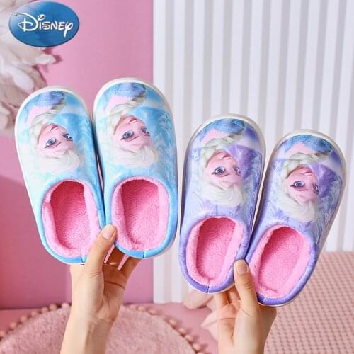 Disney Autumn Winter Printed Non Slip Shoes Childrens Home Slippers PVC Cartoon Princess Elsa Kids Warm Casual Shoes for Girls