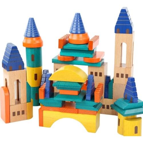 Kids Toys 69pcs/set Castle City Blocks Assembled Building Blocks Wooden Toys Early Educational Toys For Children Birthday Gift
