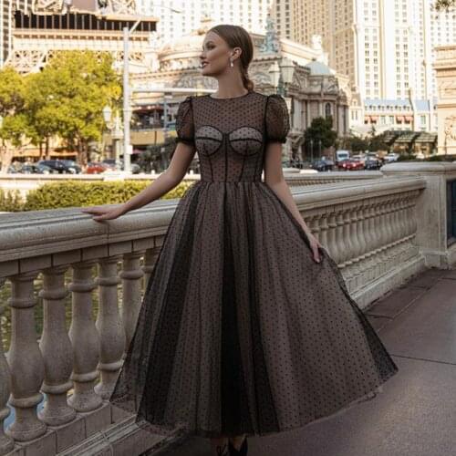 Elegant Balck Polka Dots Lace Tulle Formal Dresses Evening Gowns Ankle Length Prom Party Dresses A Line Elegant Mother Gowns