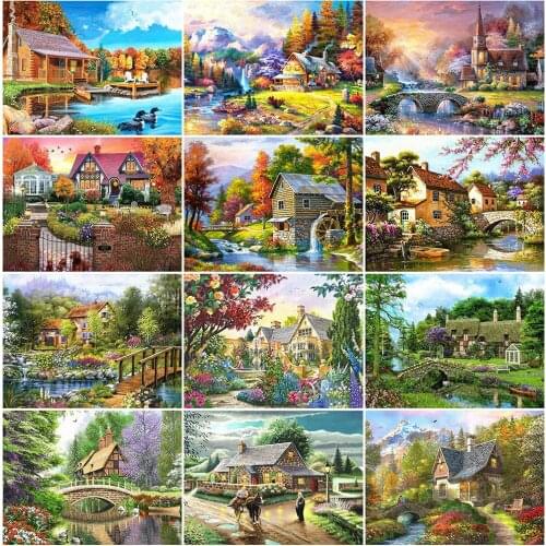 EverShine Diamond Painting 5D Scenic Diamond Mosaic Town Full Square Picture Of Rhinestones House Cross Stitch Home Decor