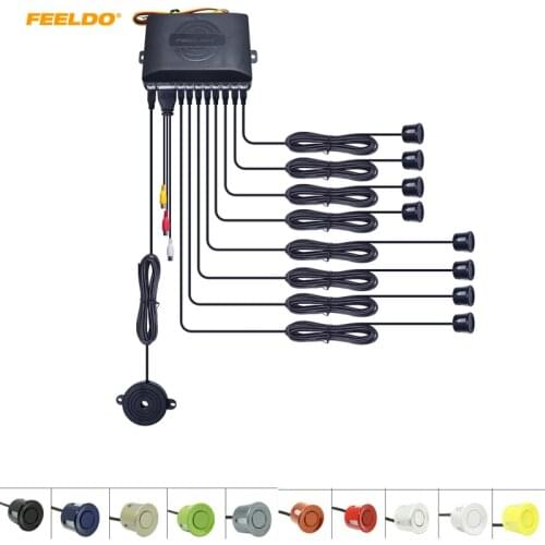 FEELDO 1Set Car 8 Sensors Dual Front/Back Rear View Visual Video Parking Sensor Backup Radar System Kit 10-Color #AM2848