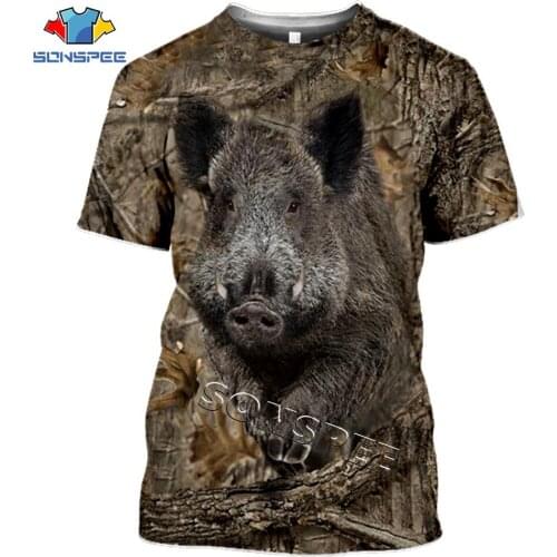 SONSPEE Hunting Wild Pig Boar Deer Mens T Shirt Casual Hip Hop Short Sleeve Camouflage Animal 3D Print Men Women Tees Shirts