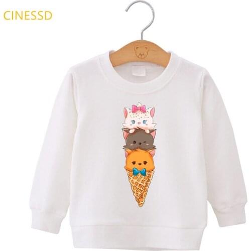 Ice Cream Cat Animal Print Hoodies Girls/Boys Kids Clothes Kawaii Children Clothing Harajuku Sweatshirt Spring Autumn Coat Tops