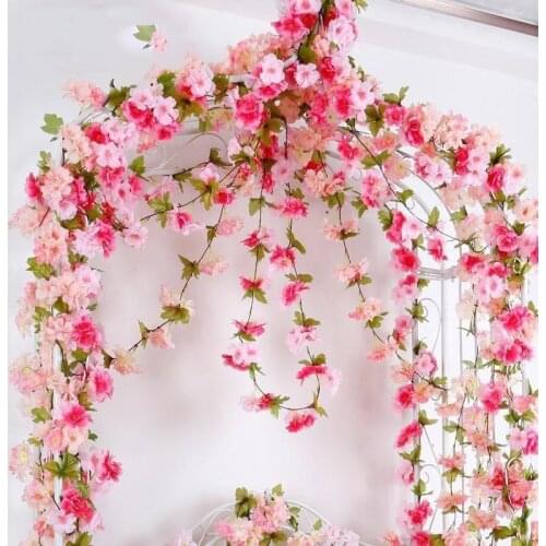 Hot Selling Artificial Sakura Vine 230CM | Wedding Ceiling Decoration Sakura Flower, DIY Artificial Ivy Wreath Arch Decoration
