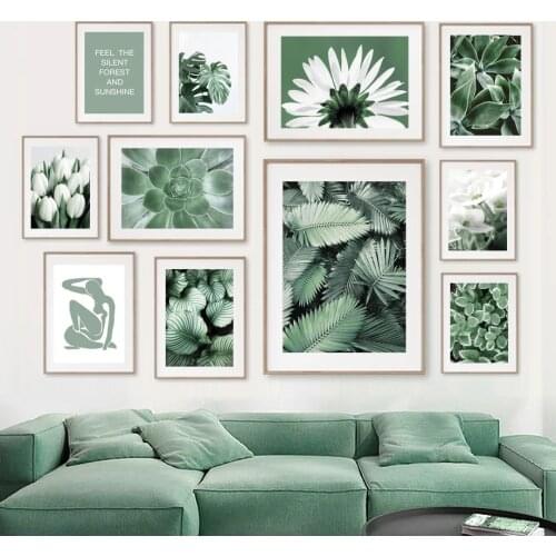 Modern Art Green Plant Flower Leaf Picture Canvas Painting Wall Art Poster and Print Modern Fresh Home Decor Living Room Design