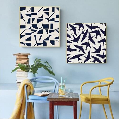 Pictures for Living Room Bed Room Home Decor Blue Abstract Bird Color Block Giclee Print Art Canvas Painting Poster Wall