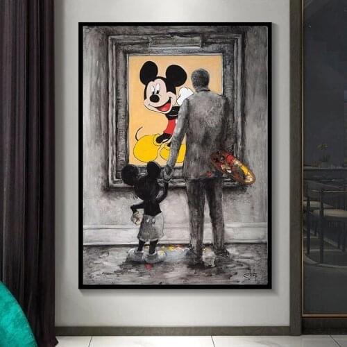 Cartoon Disney Mickey Mouse Canvas Paintings Creative Street Graffiti Art Posters Retro Wall Art Picture for Kids Home Decor