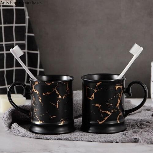 Ceramics Marbling Mouth Cup Black Handle Cup Toothbrush Cup Two-piece Wash Set Toiletries Home Accessories Bathroom Accessories