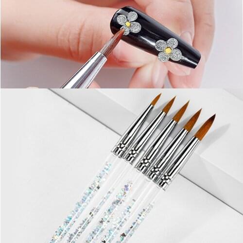 Nail Art Sculpture Brush Tools Crystal Handle Acrylic UV Gel Carving Glitter Pen DIY Design Drawing Pen Manicure Tool