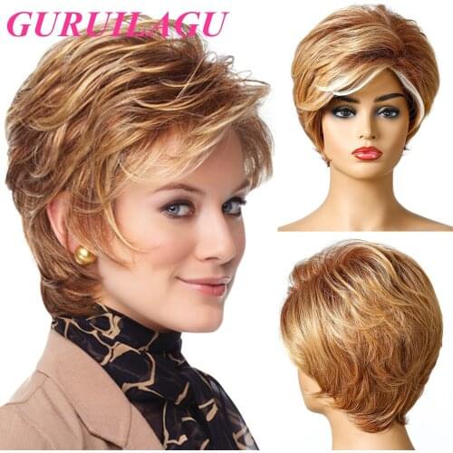 Short Wigs Women Straight Wigs For Women Black Brown Blonde Wig Heat Resistant Fiber Synthetic Hair Pixie Cut Wig With Bangs
