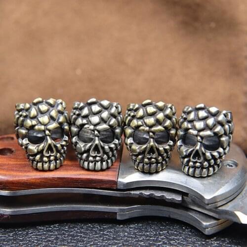 Big Hole Crushed Stone Skull Face Brass Knife Bead DIY Jewelry Making Accessories Paracord Bead Lanyard Pendant EDC Outdoor Tool