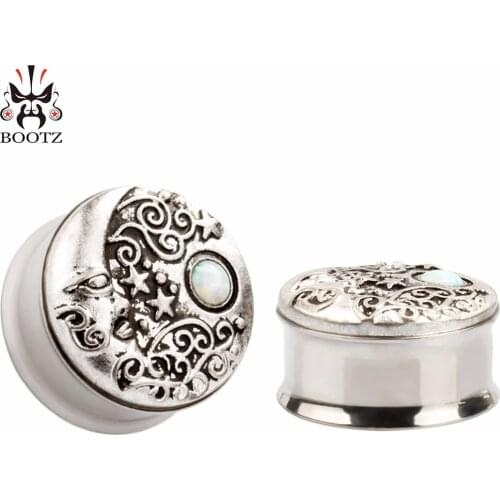 2020 hot selling 2pcs opal design ear piercing tunnels flesh plugs body jewelry ear expander reamer sell by pair