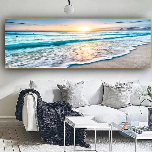 Seaside beach sunset sea, beautiful bridges, icebergs and lakes, sea scenery sailing boat landscape poster print decoration art