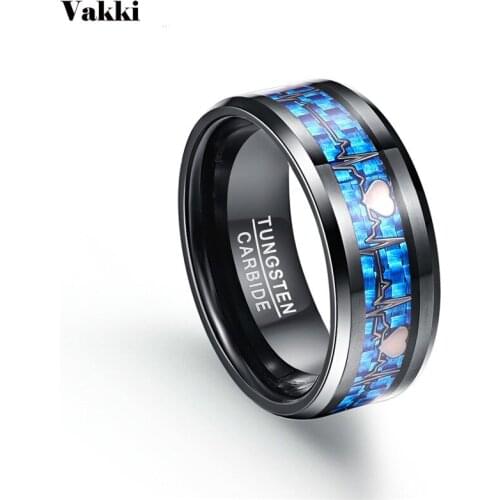 VAKKI 8mm Width ECG Wire Men Ring 100% Tungsten Carbide Wedding Bands Multi-size Gift Anillos para hombres Pierscienie