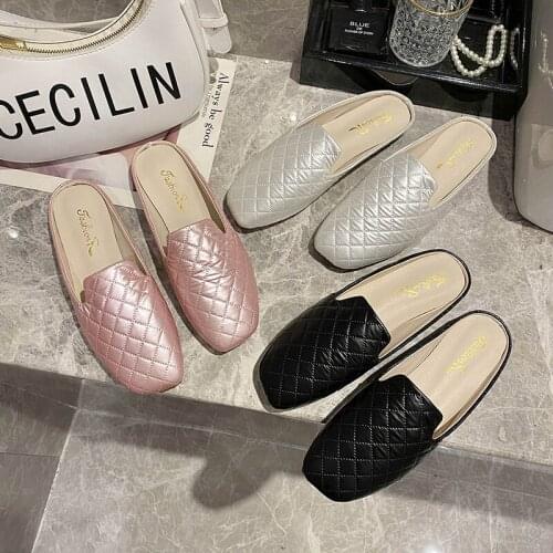 New Baotou semi-trailer womens outer wear fashionable square-toed Muller shoes without heel lazy flat sandals and slippers X920