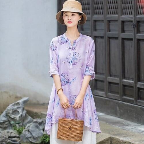 Chinese Style Clothing Women Clothes 2021 Cheongsam Top Chinese Traditional Shirt Blouse Cotton Hanfu Ladies Chinese Tops 12045