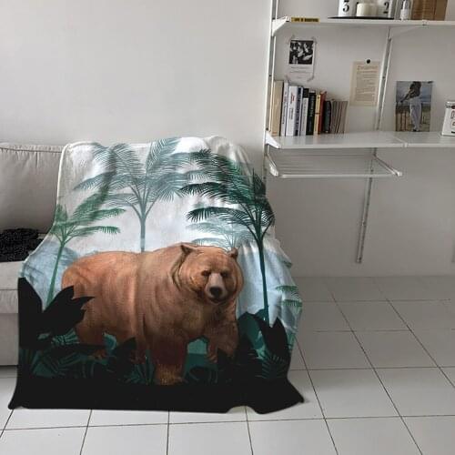 Forest Brown Bear Palm Tree Throw Blanket Picnic Travel Blanket Portable Soft Bedspread Microfiber Flannel Blankets for Beds