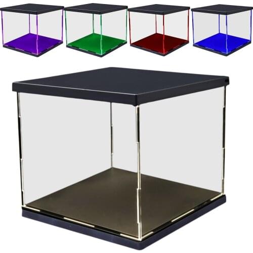 Clear Plastic Display Case LED Light Box for Model Storage Organizer