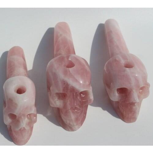 Drop Shipping 100% NATURAL ROSE PINK Quartz Crystal Smoking pipe skull Free Shipping