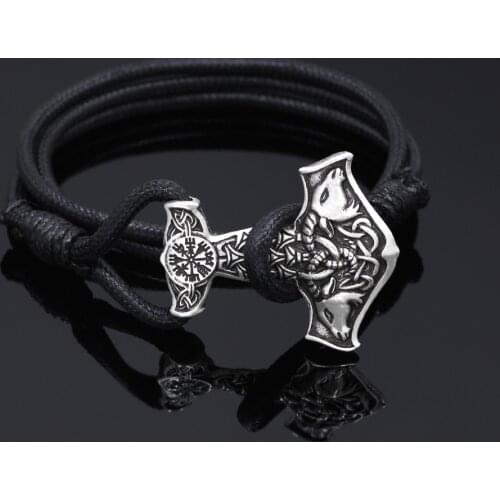 XCC Adjustable Leather Norse Vikings Amulet Goat Thors Hammer Bracelet Original Animal Knot Viking Jewelry