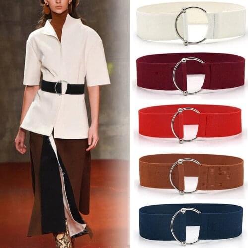Hot Sale wide Belts for Women Black Elastic Ladies Band Round Buckle Decoration Coat Sweater Fashion Dress Simple Waist