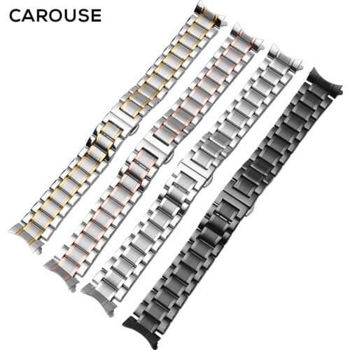 Carouse Stainless Steel Strap 13mm 14mm 16mm 18mm 20mm 22mm 24mm Metal Watch Band Link Bracelet Watchband Black Silver Rose Gold