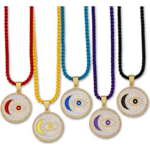 Lucky Evil Eye Moon Necklaces for Woman Birthday Party Gift Bohemian Jewelry Colorful Coin Pendant Necklace collar de monedas