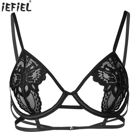 Sexy Underwear Women Hollow Out Bra Tops Bustier Bralette Spaghetti Strap See Through Lace Bras Brassiere for Lingerie Nightwear