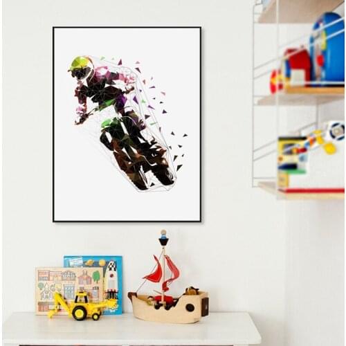 Motocross Racing Freestyle Sports Art Canvas Painting Abstract Poster Low Polygonal Rider Prints Picture Boys Wall Art Decor