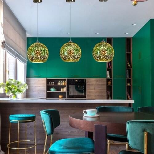 LED Modern Pendant Light 3D Fireworks Colorful Plated Glass Ball Decorated Bar Dining Kitchen Lamp Hanging Flash Light Fixture
