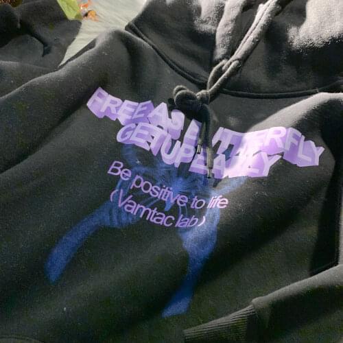 Fun Letter Hip Hop Butterfly Graphic Hoodie Sweatshirt Women 2021 Autumn New Long Sleeve Tops Clothes for Teens Korean Fashion