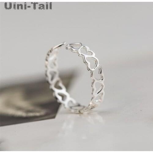 Uini-Tail classic hot cute peach heart 925 sterling silver hollow heart opening ring female Korean fashion trend jewelry GN708