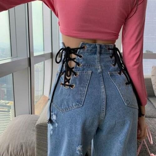Y2K Streetwear HipHop Vintage High Waist Boyfriend Ripped Jeans Woman Trousers Women Denim Wide-legged Pants Bottoms Plus Size